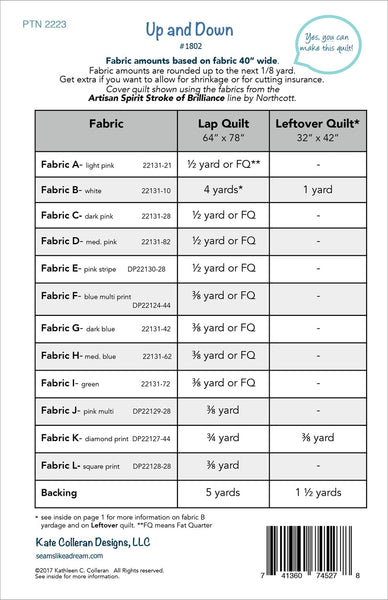 Back cover of Up and Down quilt pattern