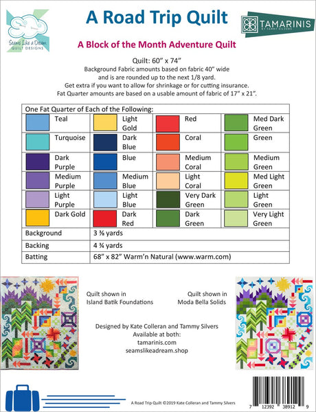 Back cover of Block of the Month quilt pattern A Road Trip quilt