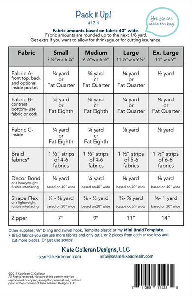 Pack It Up Bundle - pattern, template and hardware