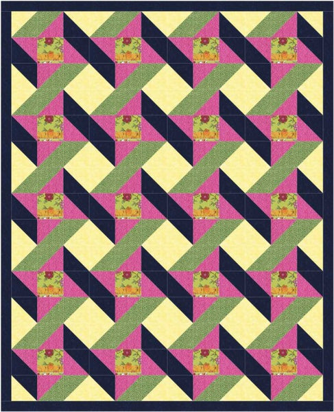 Urban Twist lap quilt in pink, yellow and navy