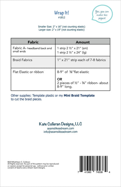Back cover of the Wrap It! pattern