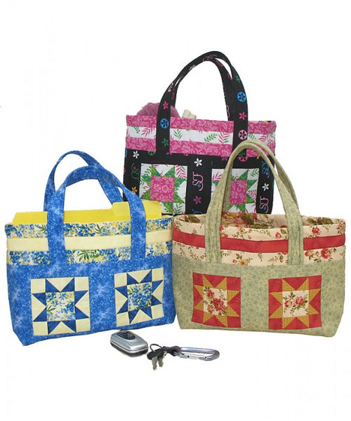 Four Star Tote- an easy tote bag made with Fat Quarters show in 3 fabric options