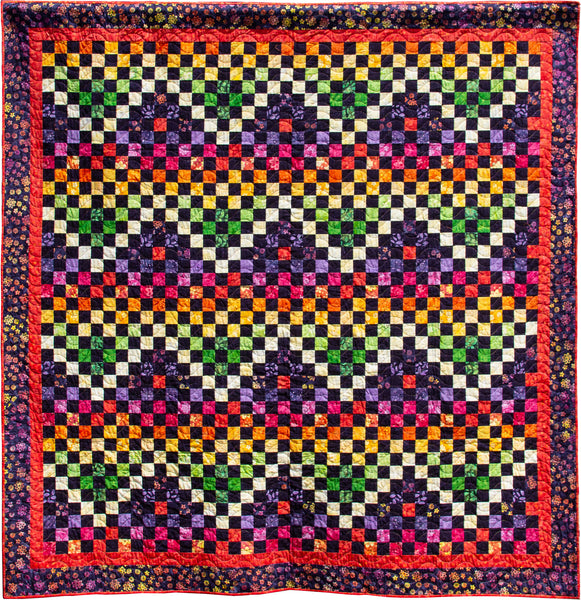 quilt with colorful heartbeat pattern