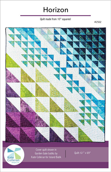 Quilt pattern cover with geometric triangle design and brand logo.