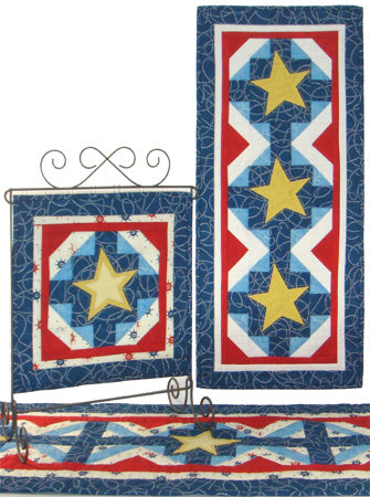 Harbor Lights- a pieced banner with star appliqué in red, white and blue fabrics