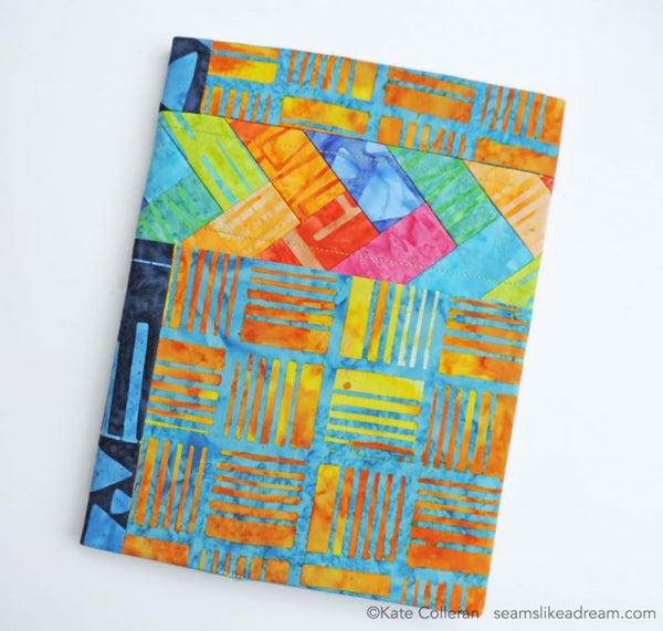 Jot It Down- a Notebook Cover  in batiks with braid accent by Kate Colleran