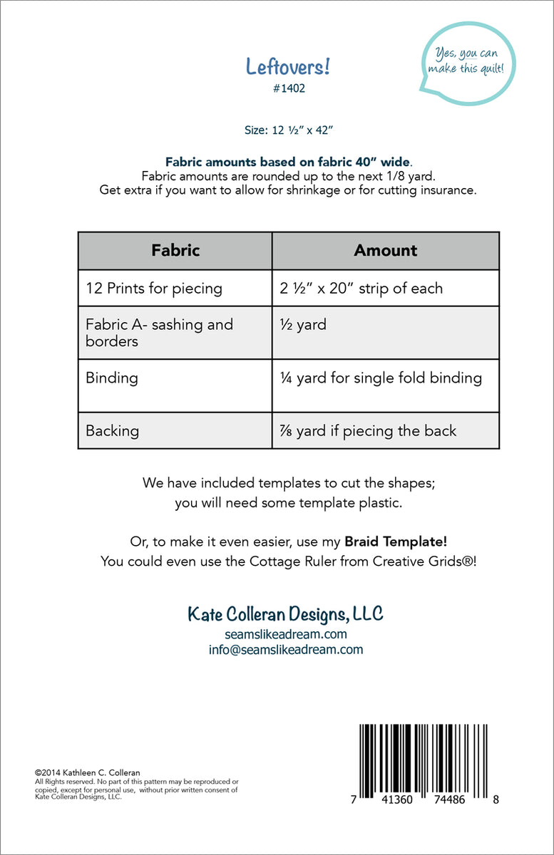 Left Overs Chart.pdf Leftovers PDF Download pattern – Kate Colleran Designs