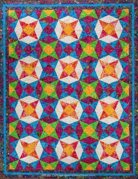 Spiral Galaxy- paper pieced quilt in bright batik fabrics from Batik Textiles